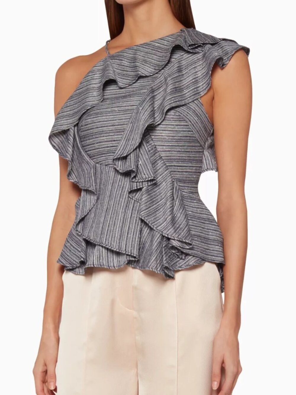 Acler French-Navy Ruffled Bray Bodice Size 8